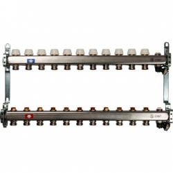 Коллектор из нержавеющей стали STOUT без расходомеров, с клапаном вып. воздуха и сливом 11 вых.