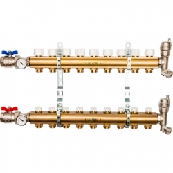 Распределительный коллектор STOUT из латуни без расходомеров 9 вых.