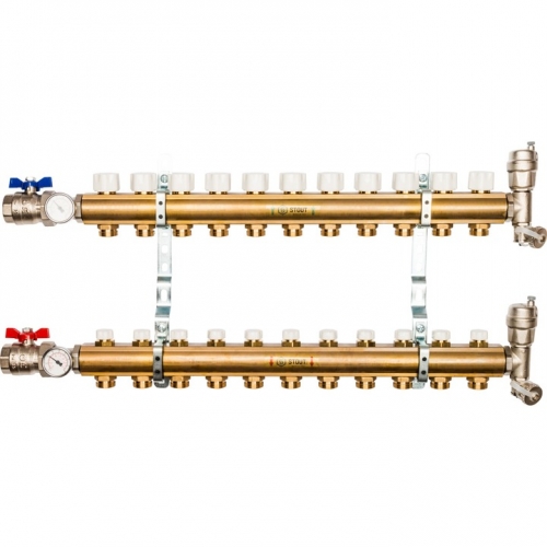 Распределительный коллектор из латуни STOUT без расходомеров 11 вых. купить в интернет магазине Санрай73