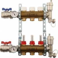 Распределительный коллектор STOUT из латуни с расходомерами 3 вых.