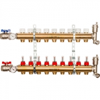 Распределительный коллектор STOUT из латуни с расходомерами 9 вых.
