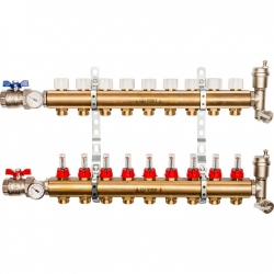 Распределительный коллектор STOUT из латуни с расходомерами 9 вых.