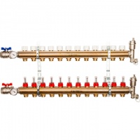 Распределительный коллектор STOUT из латуни с расходомерами 12 вых.