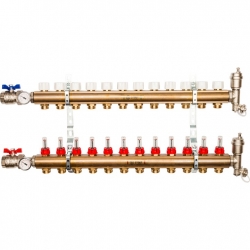 Распределительный коллектор STOUT из латуни с расходомерами 12 вых.