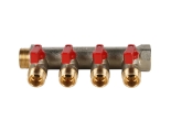 Коллектор с шаровыми кранами STOUT 3/4", 4 отвода 1/2" (красные ручки)