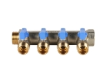 Коллектор с шаровыми кранами STOUT 3/4", 4 отвода 1/2" (синие ручки)