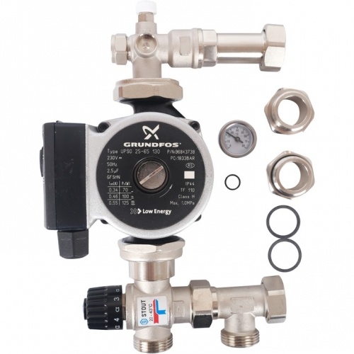 Насосно-смесительный узел STOUT с термостатическим клапаном 20-43°C, с насосом UPSO 25-65, 130 mm купить в интернет магазине Санрай73