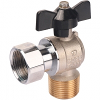 Кран шаровой STOUT с накидной гайкой угловой, НР/накидная гайка, ручка бабочка 3/4x3/4