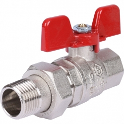 Кран шаровой со сгоном 1/2"ВР/НР Stout EPDM прямой бабочка красная