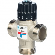 Термостатический смесительный клапан STOUT для систем отопления и ГВС 1" НР 35-60°С KV 1,6