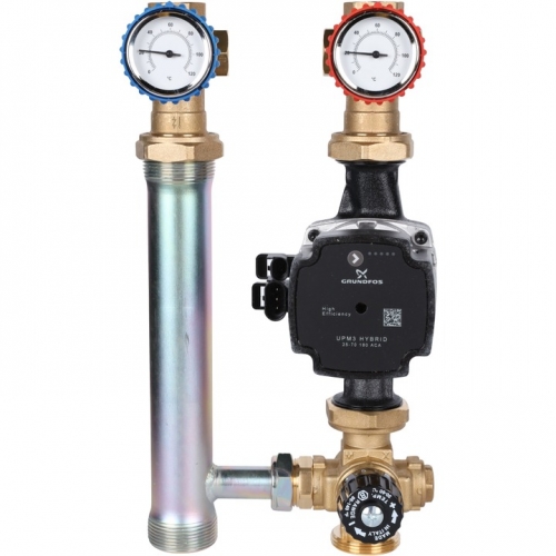 Насосная группа STOUT SDG-0002 с термостатическим смесительным клапаном 1"с насосом Grundfos UPM3 Hybrid 25-70 купить в интернет магазине Санрай73