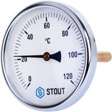Термометр биметаллический STOUT SIM-0001 с погружной гильзой. Корпус Dn 100 мм, гильза 100 мм 1/2", 0...120°С