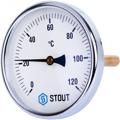 Термометр биметаллический STOUT SIM-0001 с погружной гильзой. Корпус Dn 100 мм, гильза 100 мм 1/2", 0...120°С купить в интернет магазине Санрай73