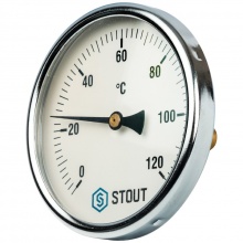 Термометр биметаллический STOUT SIM-0001 с погружной гильзой. Корпус Dn 100 мм, гильза 50 мм 1/2", 0...120°С