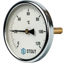 Термометр биметаллический STOUT SIM-0001 с погружной гильзой. Корпус Dn 100 мм, гильза 75 мм 1/2", 0...120°С