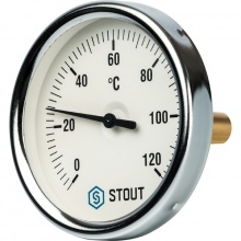 Термометр биметаллический STOUT SIM-0001 с погружной гильзой. Корпус Dn 80 мм, гильза 50 мм 1/2", 0...120°С