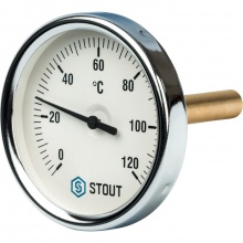 Термометр биметаллический STOUT SIM-0001 с погружной гильзой. Корпус Dn 80 мм, гильза 75 мм 1/2", 0...120°С