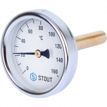 Термометр биметаллический STOUT SIM-002 с погружной гильзой. Корпус Dn 63 мм, гильза 75 мм 1/ 2", 0...160°С