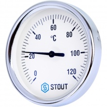 Термометр биметаллический STOUT SIM-003 с погружной гильзой. Корпус Dn 80 мм, гильза 50 мм, резьба с самоуплотнением 1/2", 0...120°С