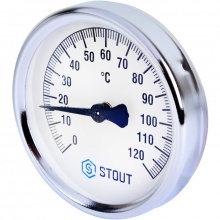 Термометр биметаллический STOUT SIM-0004 накладной с пружиной. Корпус Dn 80 мм, 0...120°С, 1"-2"