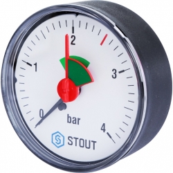 Манометр аксиальный STOUT SIM-0007 с указателем предела. Корпус Dn 63 мм 1/4", 0...4 бар, кл.2.5