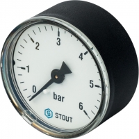 Манометр аксиальный STOUT SIM-0009. Корпус Dn 50 мм 1/4", 0...6 бар, кл.2.5