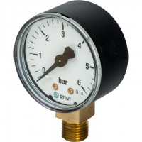 Манометр радиальный STOUT SIM-0010. Корпус Dn 50 мм 1/4" , 0...6 бар, кл.2.5