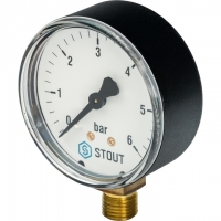 Манометр радиальный STOUT SIM-0010. Корпус Dn 63 мм 1/4", 0...6 бар, кл.2.5