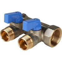 Коллектор распределительный Stout SMB-6201 3/4"х1/2" с 2 отводами, шаровые краны синие ручки
