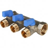 Коллектор распределительный Stout SMB-6201 3/4"х1/2" с 3 отводами, шаровые краны синие ручки