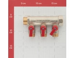 Коллектор распределительный Stout SMB-6200 3/4"х1/2" с 3 отводами, шаровые краны красные ручки