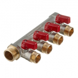 Коллектор распределительный Stout SMB-6200 3/4"х1/2" с 4 отводами, шаровые краны красные ручки