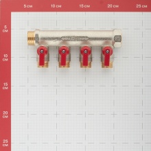 Коллектор распределительный Stout SMB-6200 3/4"х1/2" с 4 отводами, шаровые краны красные ручки
