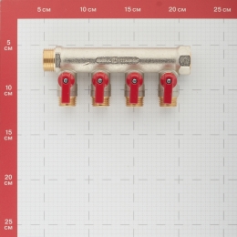 Коллектор распределительный Stout SMB-6200 3/4"х1/2" с 4 отводами, шаровые краны красные ручки