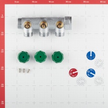 Коллектор распределительный Stout SMB-6849 1"х1/2" с 3 отводами, регулировочно-отсечные клапаны