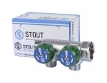 Коллектор распределительный Stout SMB-6849 3/4"х1/2" с 2 отводами, регулировочно-отсечные клапаны
