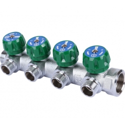 Коллектор распределительный Stout SMB-6849 3/4"х1/2" с 4 отводами, регулировочно-отсечные клапаны