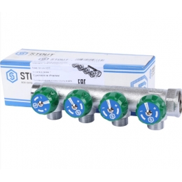 Коллектор распределительный Stout SMB-6849 3/4"х1/2" с 4 отводами, регулировочно-отсечные клапаны