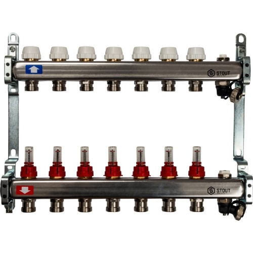 Коллекторная группа Stout SMS-0927 1"х3/4" 7 выходов, с расходомерами купить в интернет магазине Санрай73