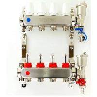 Коллекторная группа на  4 выхода Vieir VR113 с расходомерами, без кранов, сталь нержавеющая
