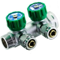 Коллектор распределительный 3/4"х16мм с 2 отводами Vieir VER402 с евроконусами, вентили