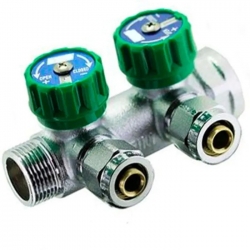 Коллектор распределительный 3/4"х16мм с 2 отводами Vieir VER402 с евроконусами, вентили