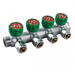 Коллектор распределительный 3/4"х16мм с 4 отводами Vieir VER404 с евроконусами, вентили