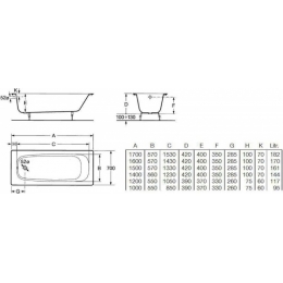 Ванна 140х70 чугунная ROCA CONTINENTAL с противоскользящим покрытием