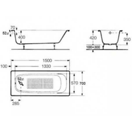Ванна 150х70 чугунная ROCA CONTINENTAL без противоскользящего покрытия