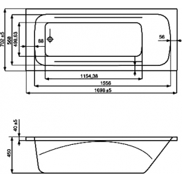 Ванна 170х70 акриловая ROCA LINE