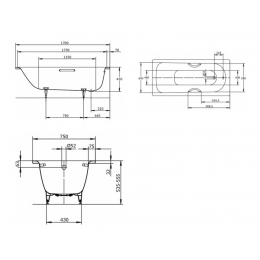 Ванна 170х75x41 стальная KALDEWEI Saniform Plus Star mоd.336 + отв. под ручки