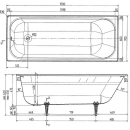 Ванна 170х70 чугунная Wotte Start без ножек