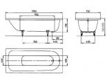 Ванна 170х75x41 стальная KALDEWEI Saniform Plus alpine white mod.373-1 без ножек