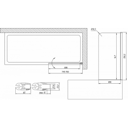 Шторка на ванну Vegas Glass EV Lux 75 05 01 R профиль бронза, стекло прозрачное